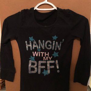 Star Ride size S (7) black long sleeve shirt with blue and silver glitter